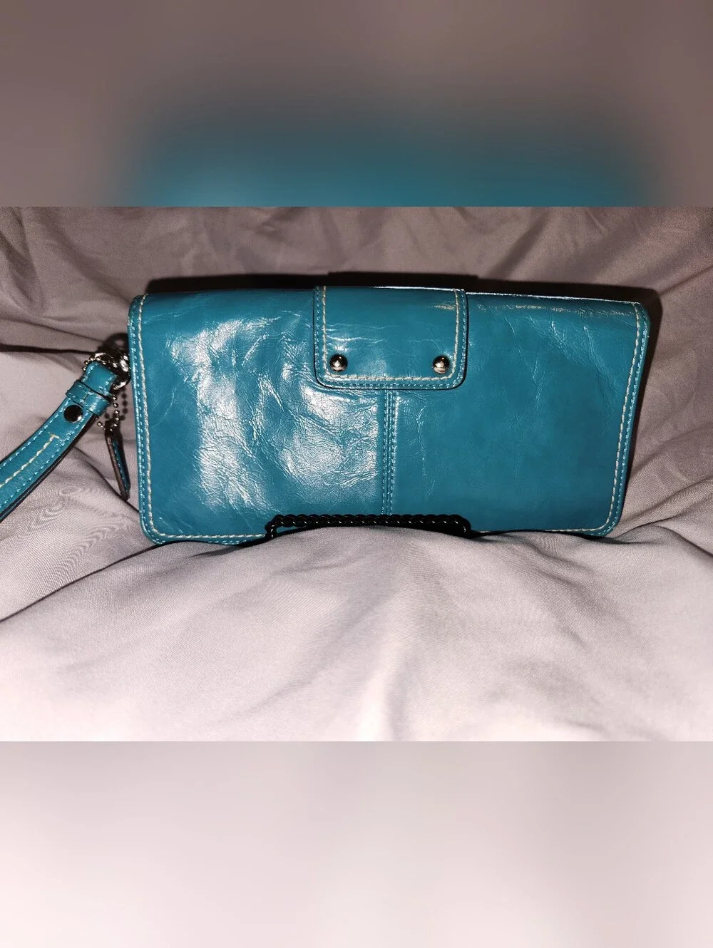Coach Teal Leather Clutch with Buckle Detail